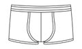 Line art illustration of men`s underwear pants. Boxer shorts outline without colors. Fashon icon or logo for panty and underpants